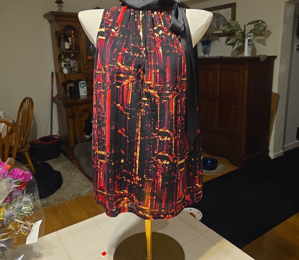 Worthington Black and Red Abstract Blouse